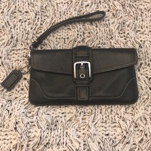 Coach Black Leather Wristlet.